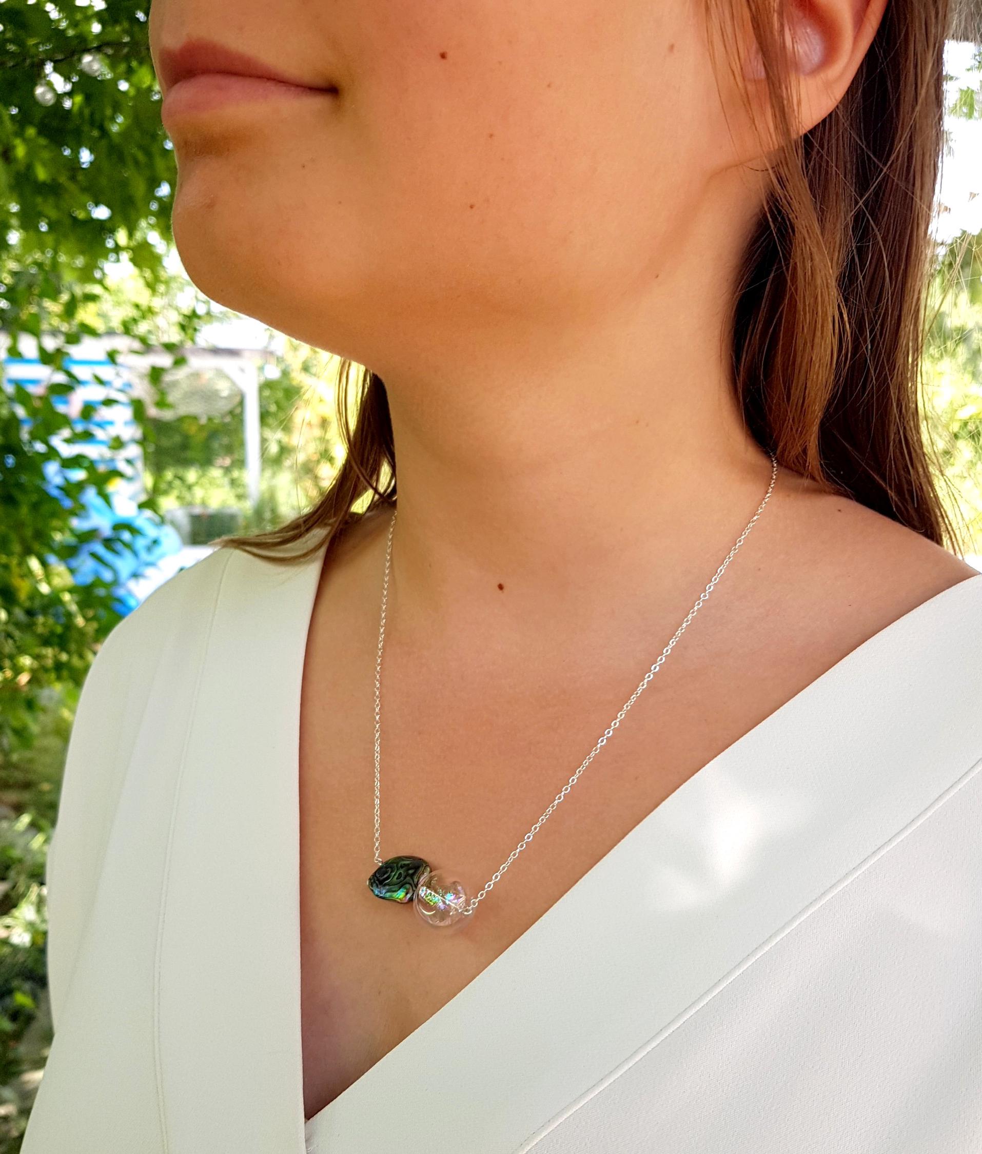 Abalone Shell & Rainbow Glass Necklace Earrings Set  display picture 2