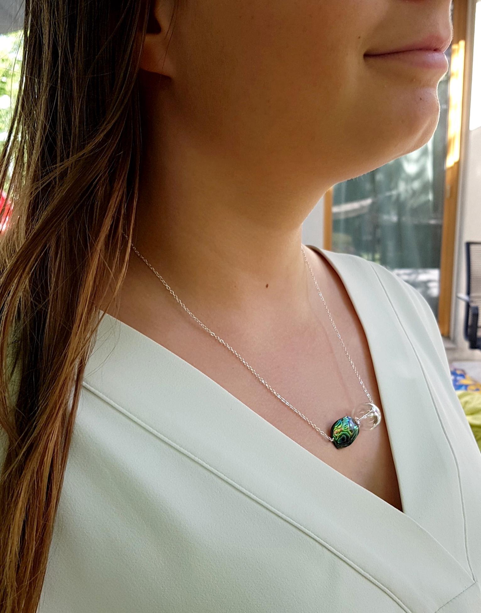 Abalone Shell & Rainbow Glass Necklace Earrings Set 