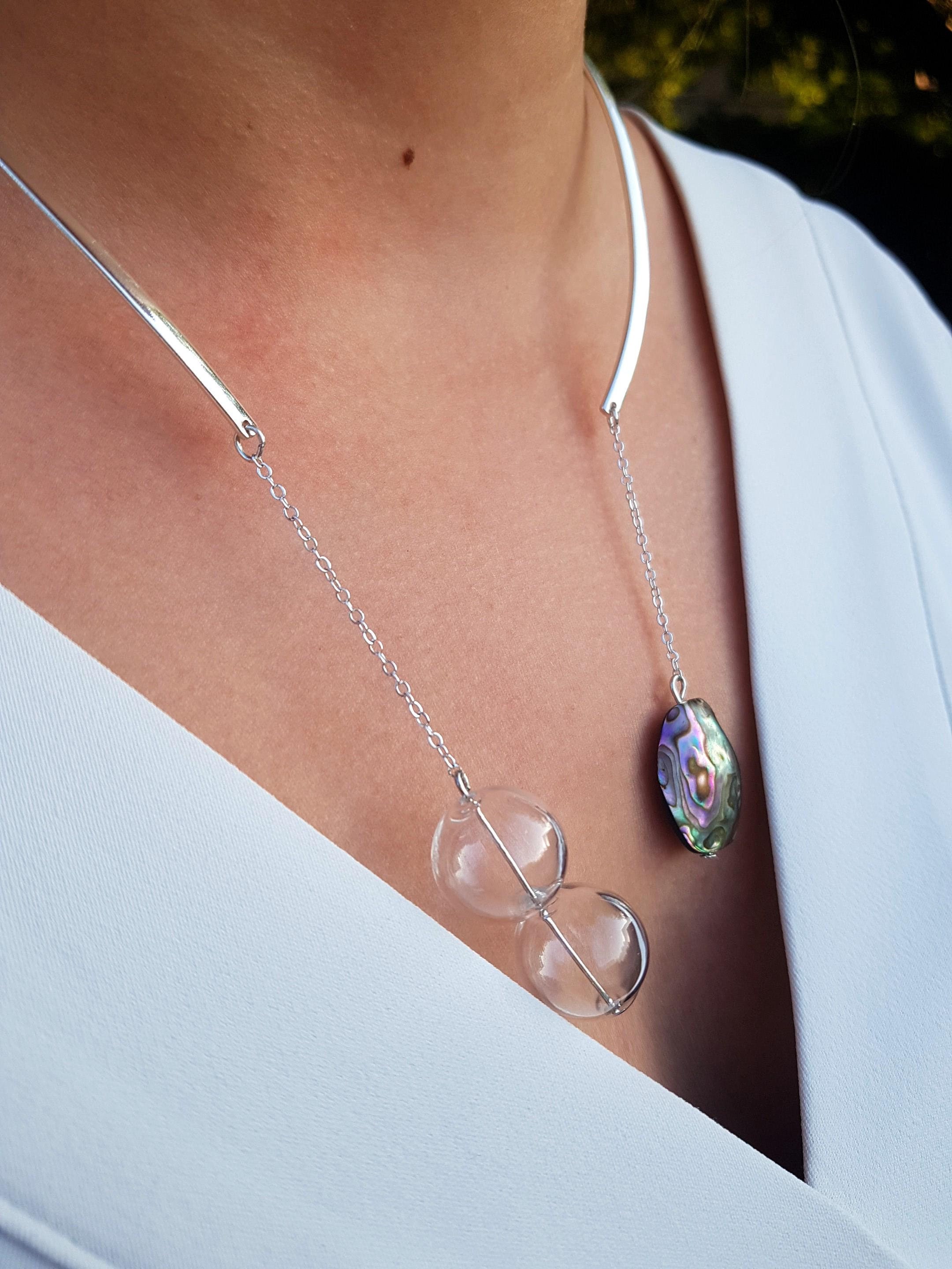 Gold Glass Crystal Lined Necklace Earrings and Watch Set Abalone Shell Bold Abalone Shell & Rainbow Glass Necklace Earrings Set  main image 4