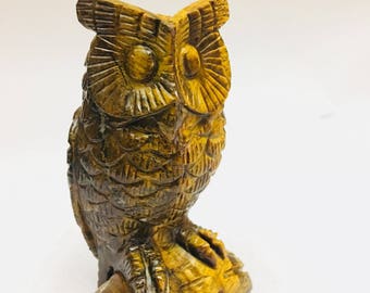 Semi precious stone Tiger eye owl-gemstone owl- gemstone carving- Owl- gemstone carving- gemstone idols