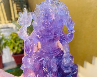 Handgesneden Braziliaans amethist Shiva-beeld, natuurstenen godenbeeld, spirituele decoratie