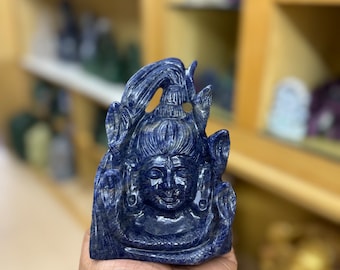 Handgesneden sodalietbeeld van Lord Shiva, hindoeïstische kristallen sculptuur, decoratie voor meditatiealtaar