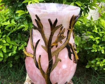 Rose quartz vase -rose quartz -vase -gemstone vase -pot -flower pot -pink quartz -gemstone carvings -handmade -stone carving