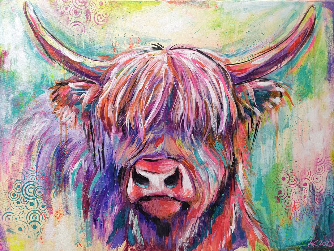 Highland Kuh Wandbild - Bunte Bauernhaus Deko Für Wohnzimmer & Bad