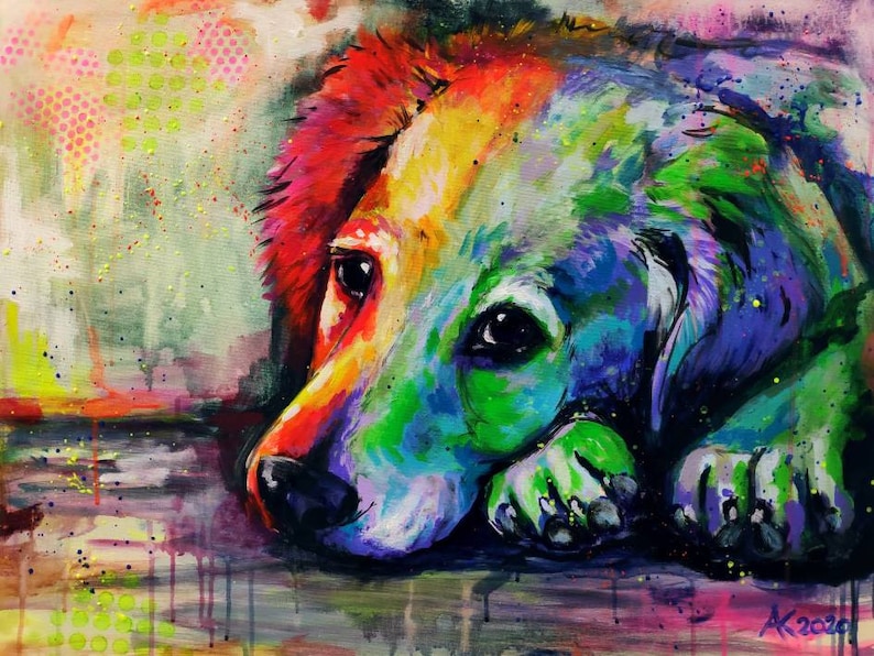 Dog original acrylic painting on stretched canvas Etsy