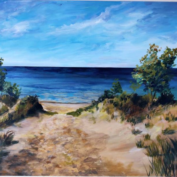 Strand Meer Ostsee Küste Wasser Wellen Urlaub Erholung Sommer Baden schwimmen Sonne Geschenk Harmonie Wandbild Acrylfarbe Original Unikat