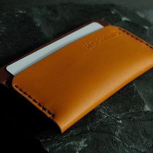 Minimalist wallet leather wallet leather wallet credit card holder handmade men&#39;s wallet credit card case tabbaco grey