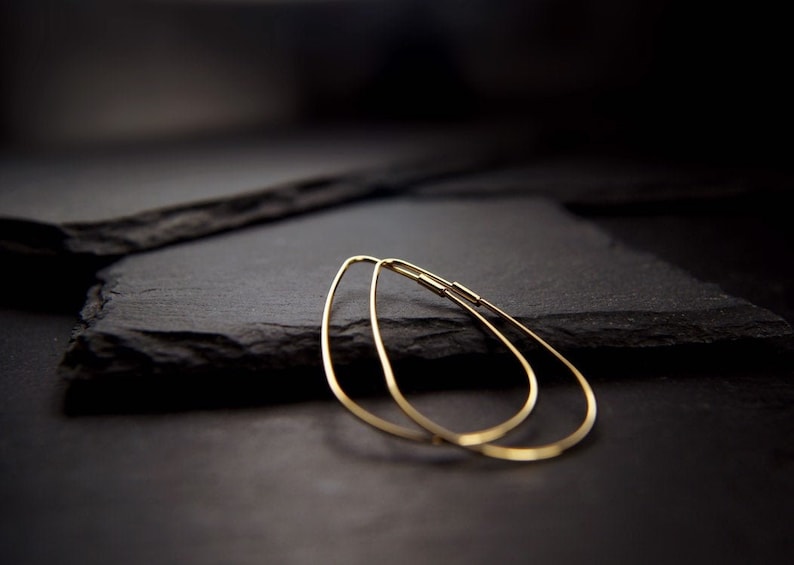 Extraordinary, fine hoop earrings 14k gold plated, minimalist, original, bachelorette, gift, boho style, earring, gold image 1