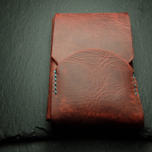 Minimalistisches Wallet dunkelrotes pull-up Leder Geldbörse Brieftasche Kreditkartenhalter handgefertigt Herren wallet men Etui