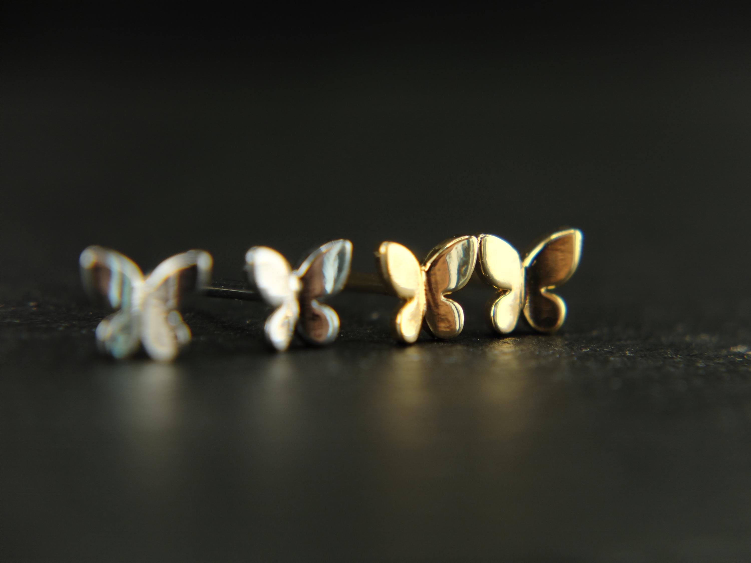 Stud earrings Mini Butterfly 18 k gold plated 4 mm Lady stunning beautiful women girlfriend gift small earring tiny micro Animal Nature floral