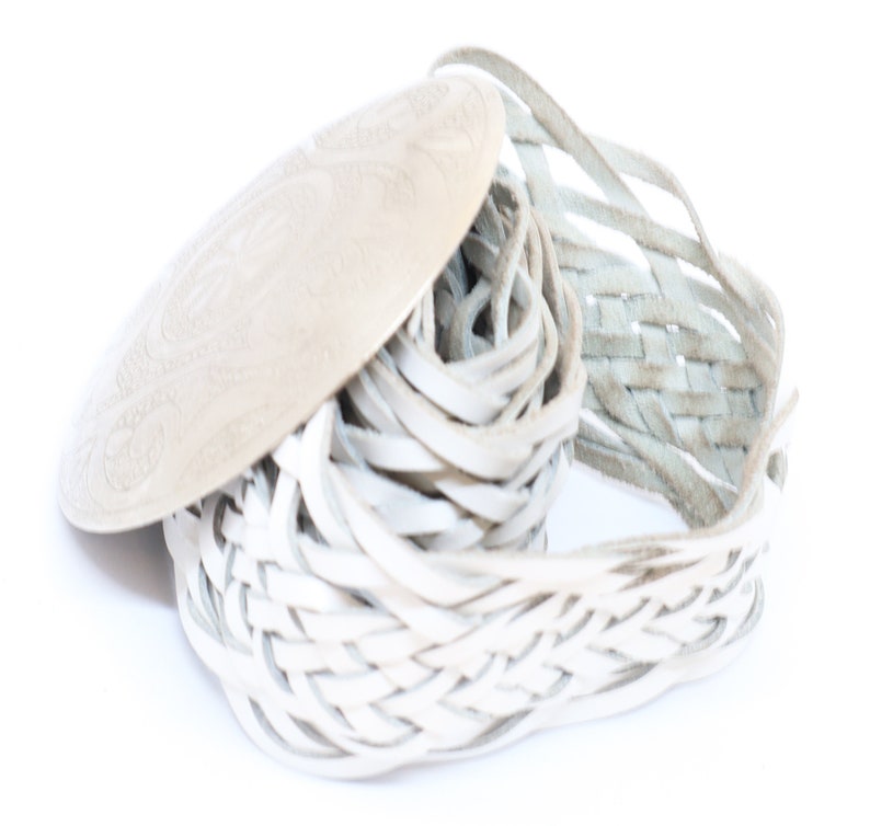 Beautiful Boho White Woven Plaited Leather Disc Belt