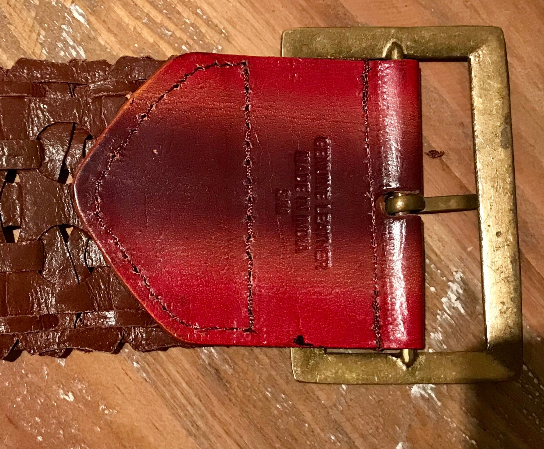 Vintage Oxblood Red Woven Leather Belt | Brass Buckle, Boho 