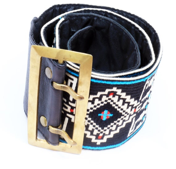 Vintage Embroidered Leather Boho Belt