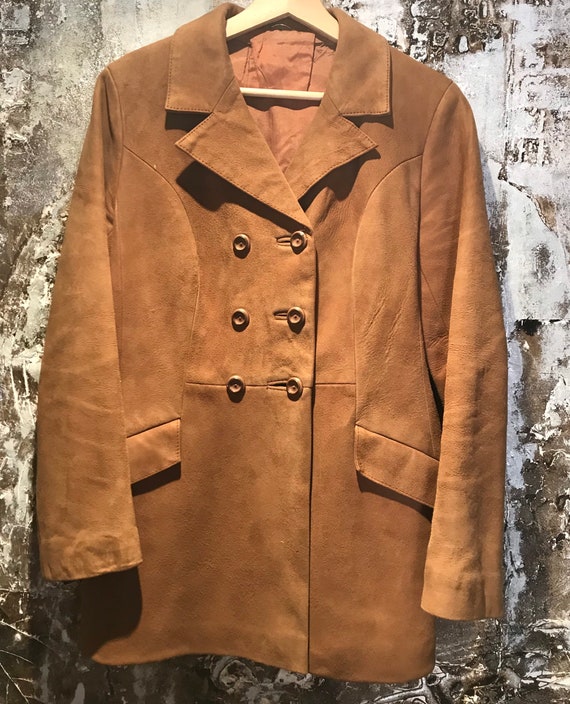 1960's Kid Suede Pea Coat Double Breasted Tan - image 1