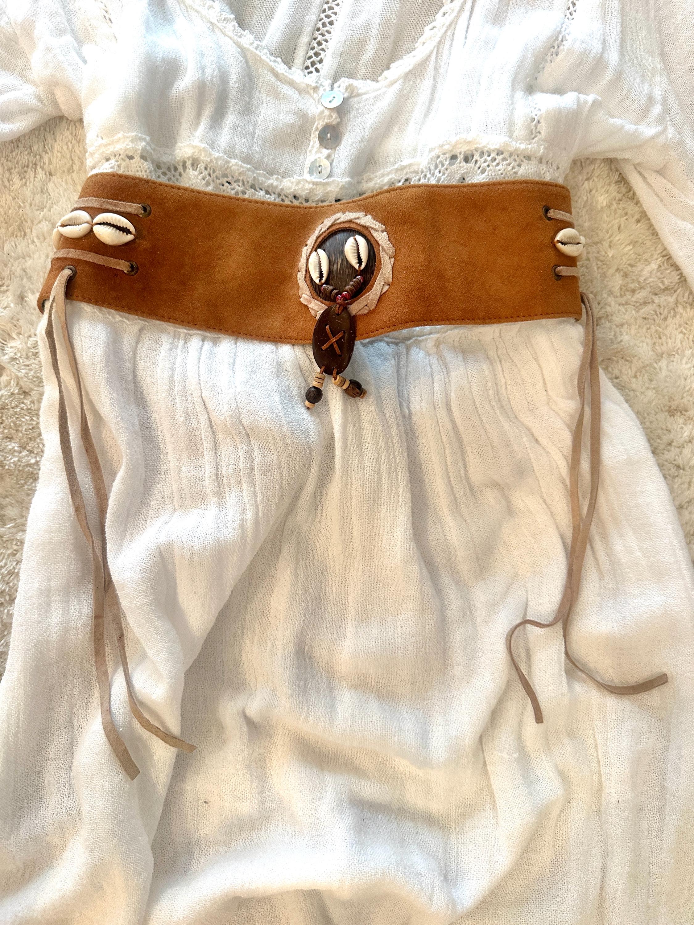 Vintage Leather Suede Cowry Shell Retro tie Wrap Fringe Belt Vintage Camel Suede Belt, Tie Belt for Women With Tassels  main image 3