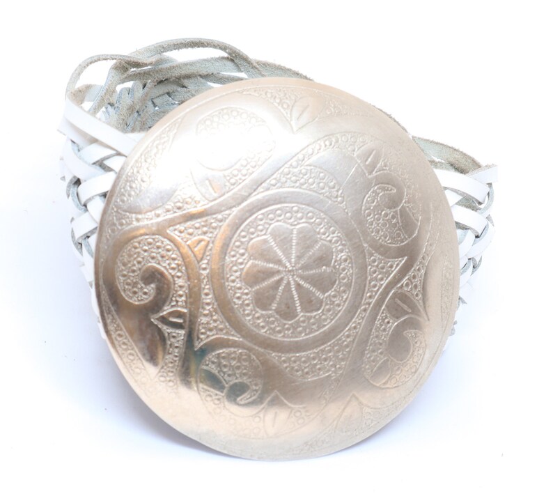 Beautiful Boho White Woven Plaited Leather Disc Belt