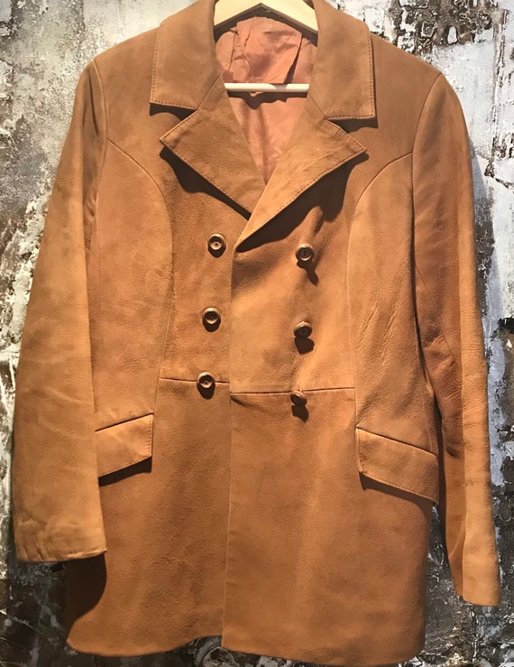 1960's Kid Suede Pea Coat Double Breasted Tan - image 3