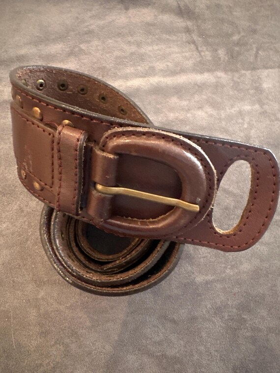 Vintage Y2K Studded Leather Belt | Wide Brown Boho Rock Belt  display picture 2