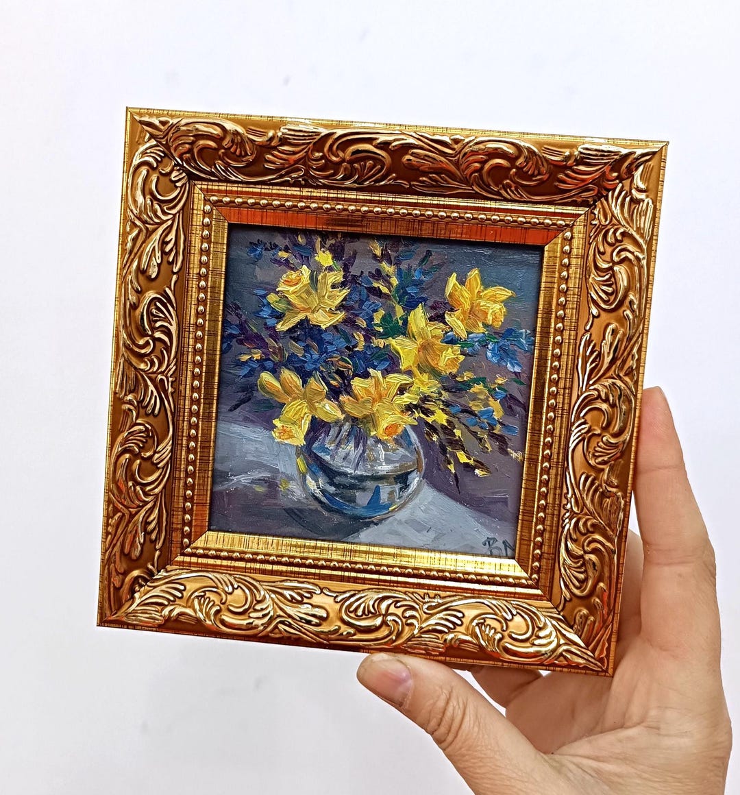 Bouquet of Purple and Yellow Daffodils Flowers Original Oil Painting ...