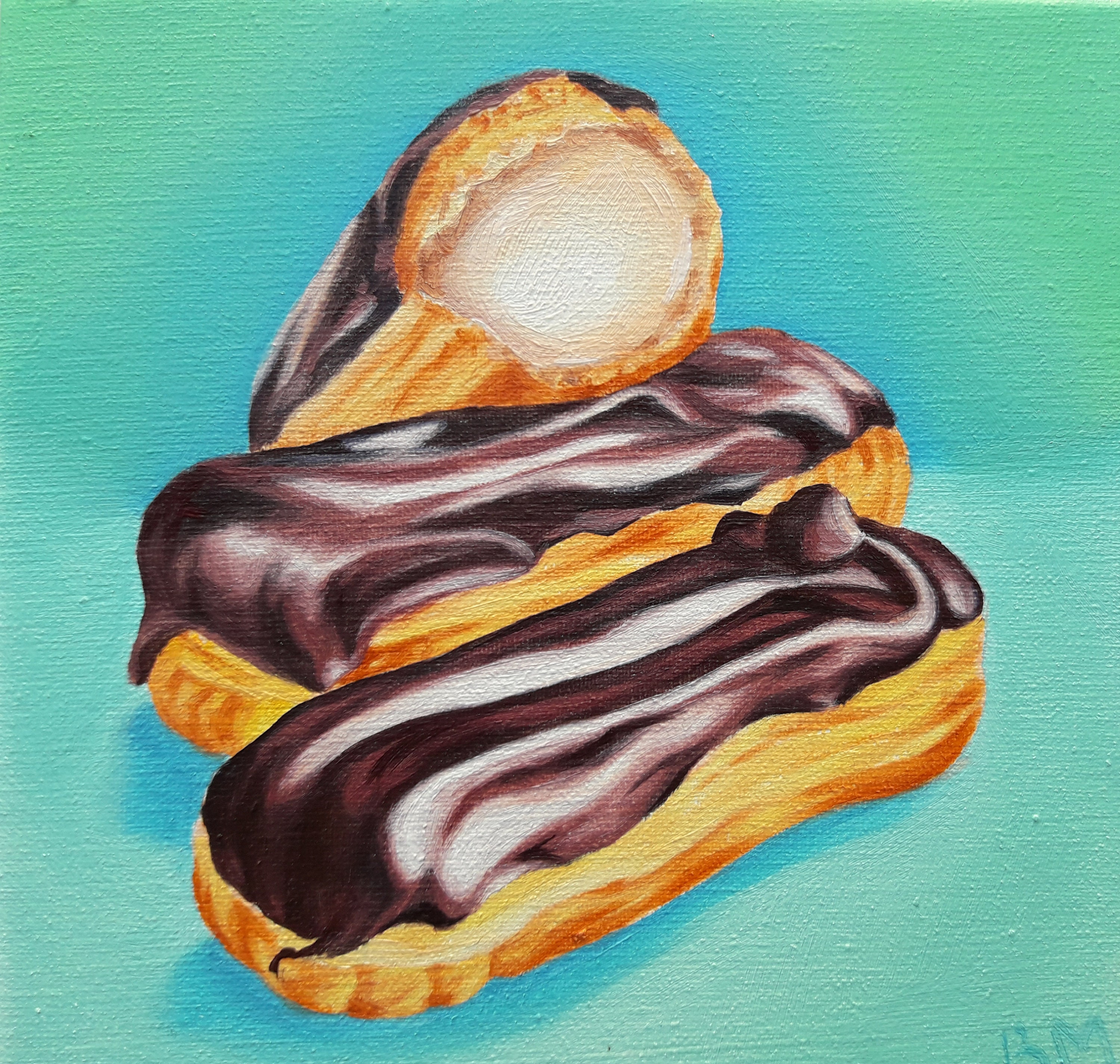 Chocolate Eclair Cream Puff mini canvas oil painting on Etsy