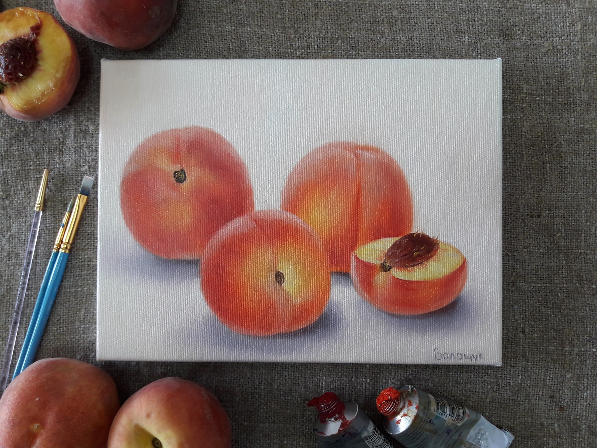 Peaches Painting Peach Still Life Artwork Peaches Oil Painting Etsy