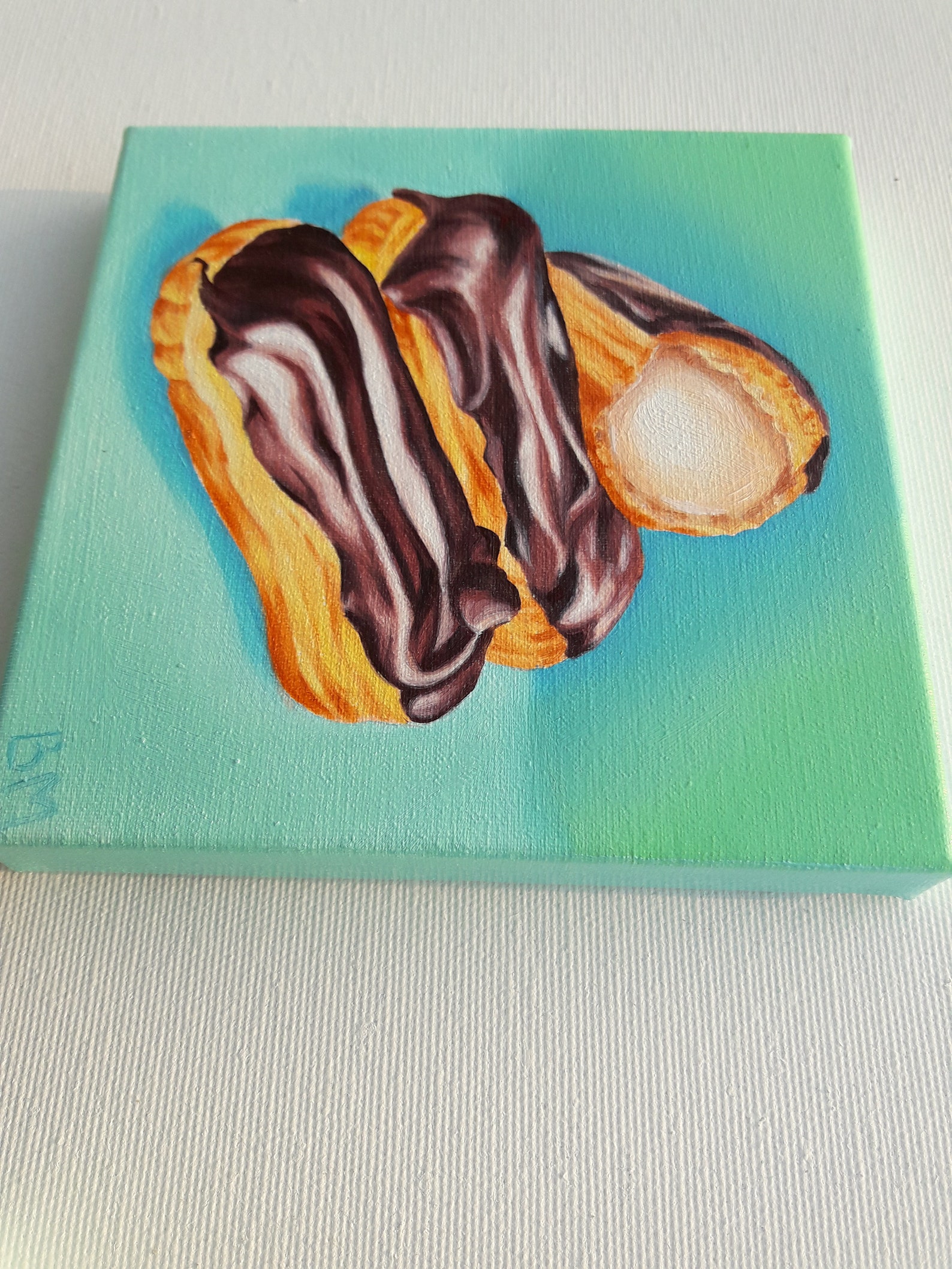 Chocolate Eclair Cream Puff mini canvas oil painting on Etsy