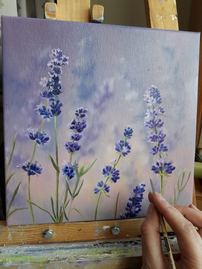 Miniature Oil Painting Lavender Field Delicate Purple Etsy