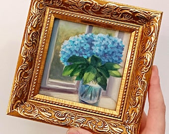 アジサイの絵画 アジサイアート 花の絵画 花束の絵画 オリジナル油絵