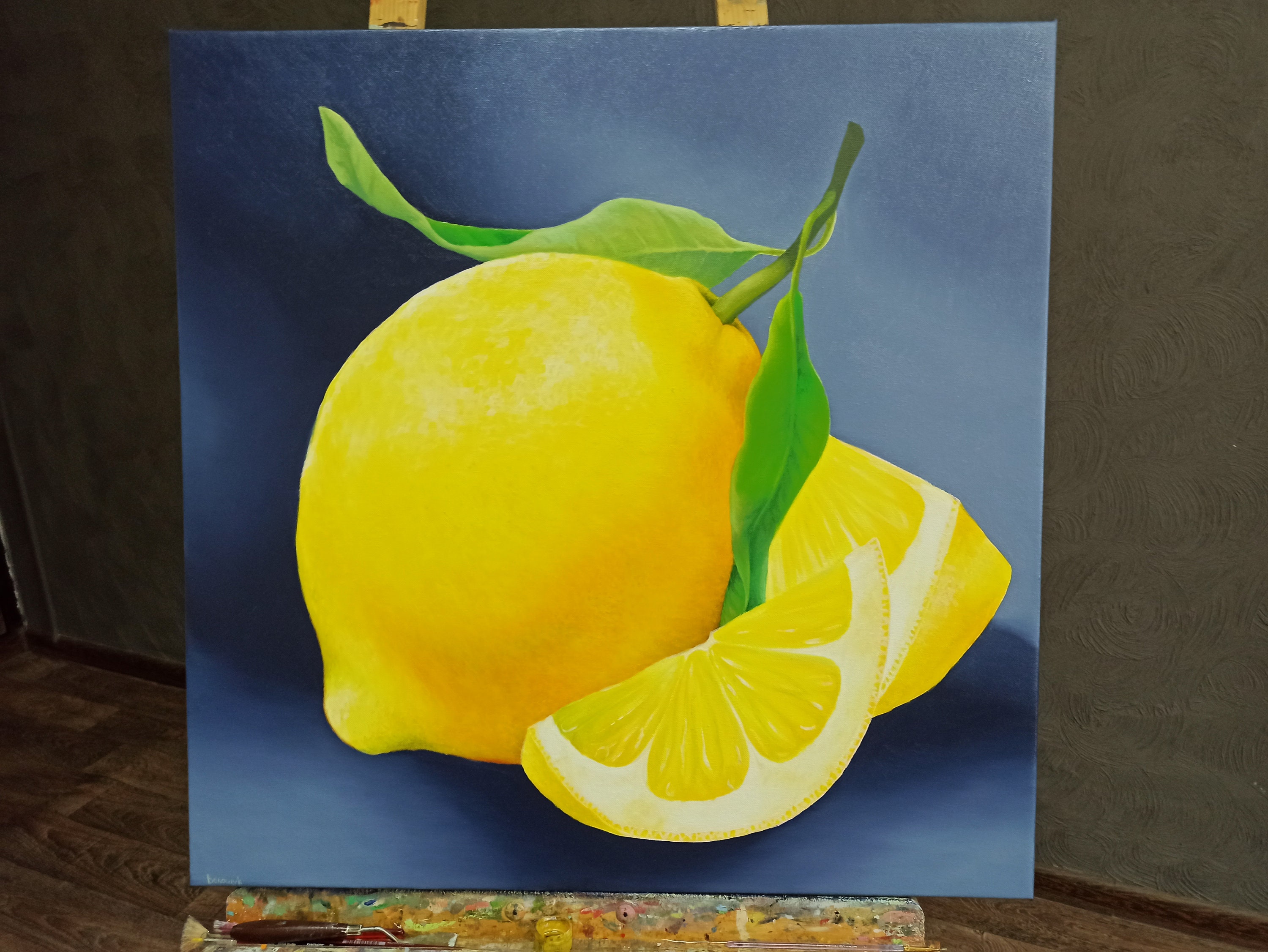 Lemon painting Large bright wall art decor Original oil Etsy