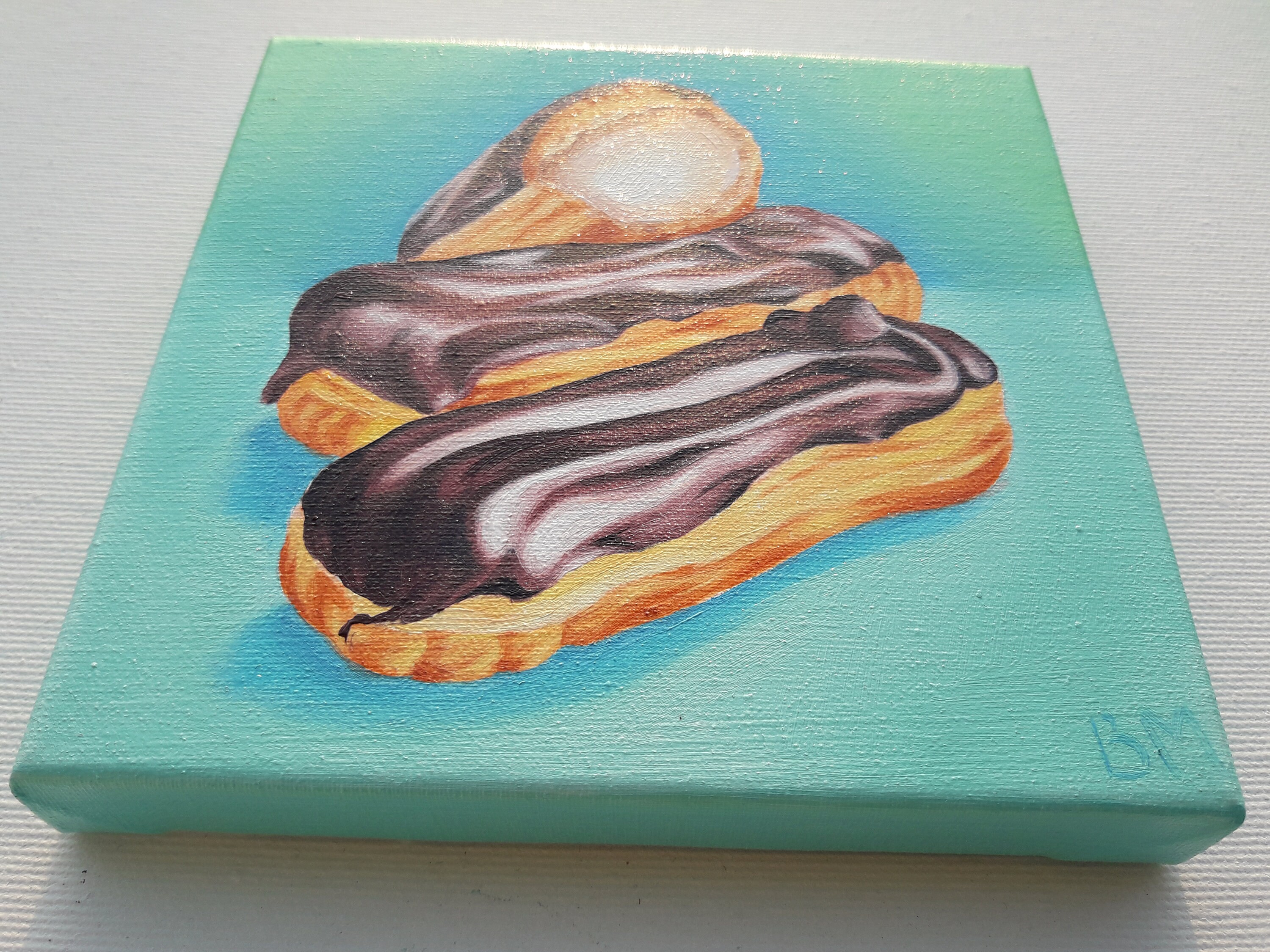 Chocolate Eclair Cream Puff mini canvas oil painting on Etsy