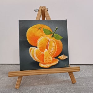 Orange painting Tangerine kitchen wall decor Original oil painting on canvas Fruit painting Citrus fine аrt Small oil painting Miniature art