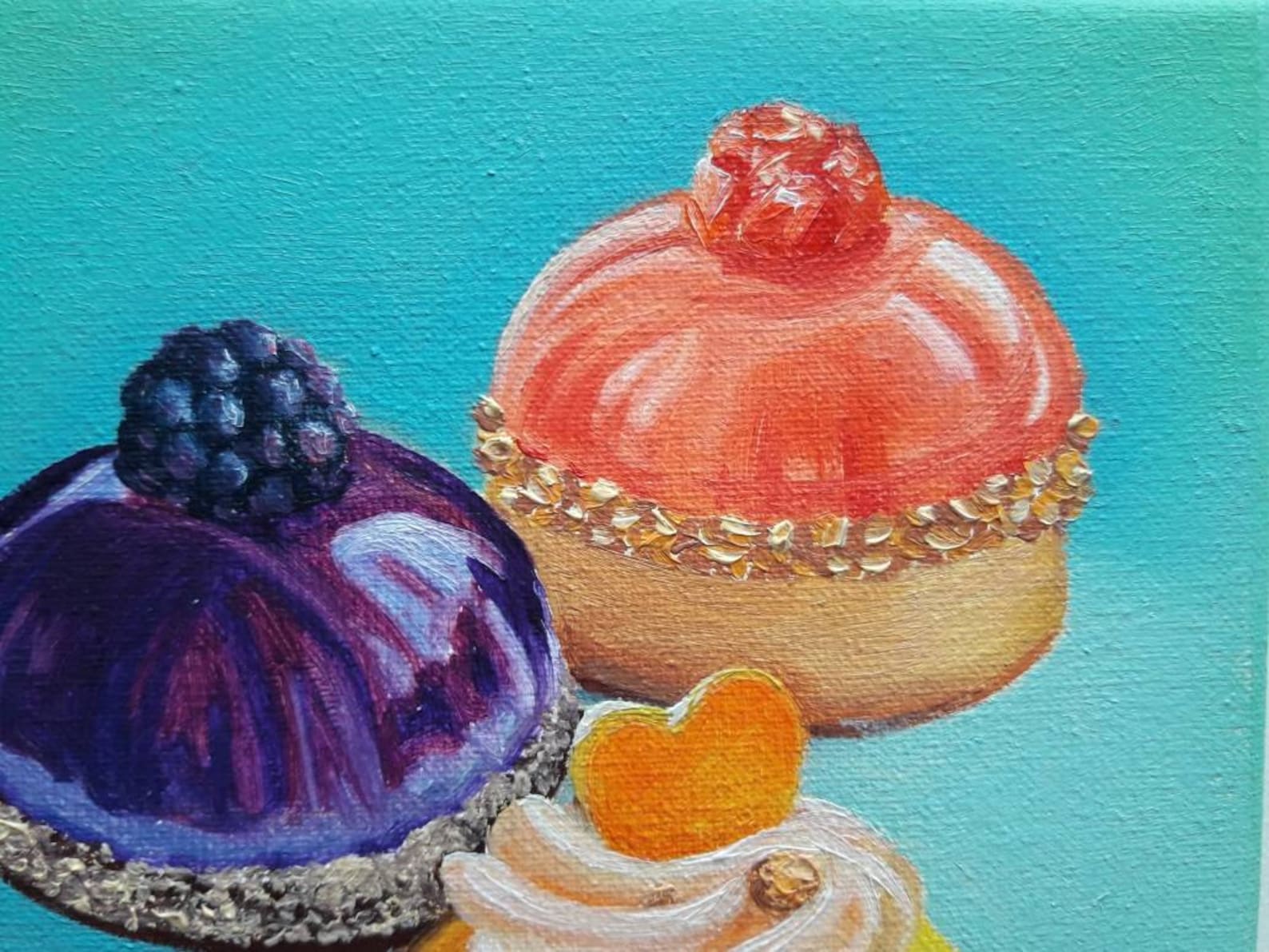 Tasty Miniature Food Oil Painting on Canvas Mirror Mini Cakes Etsy