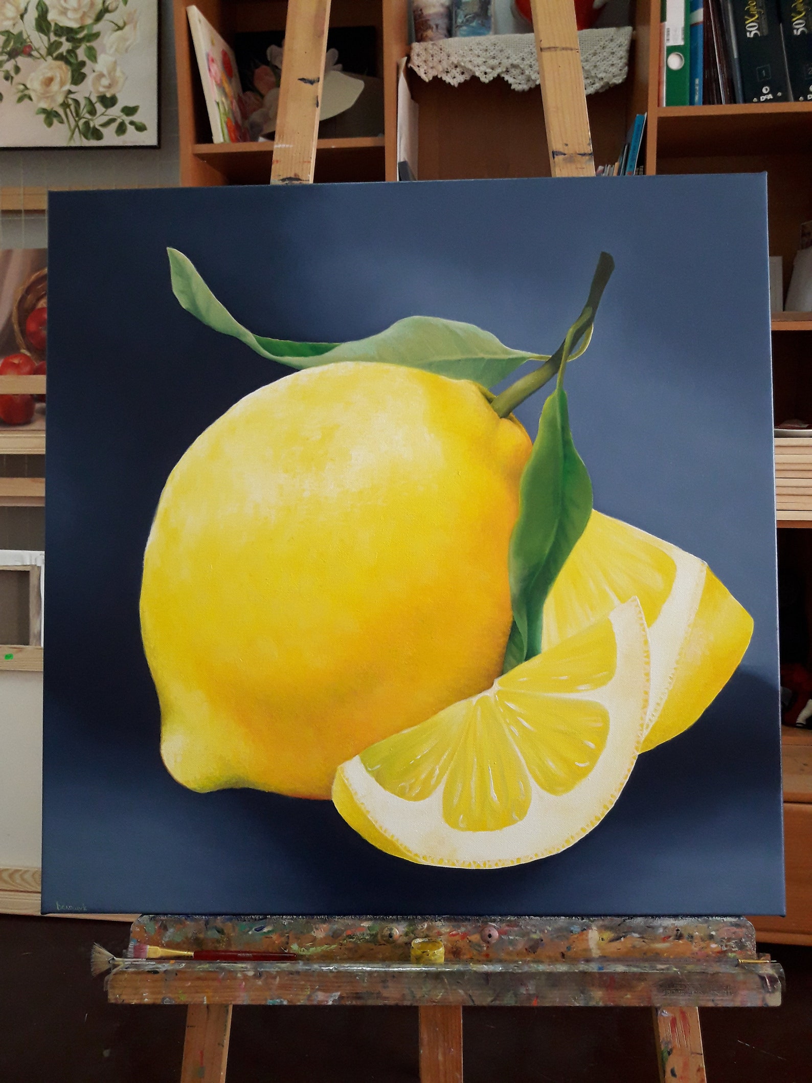 Lemon painting Large bright wall art decor Original oil Etsy