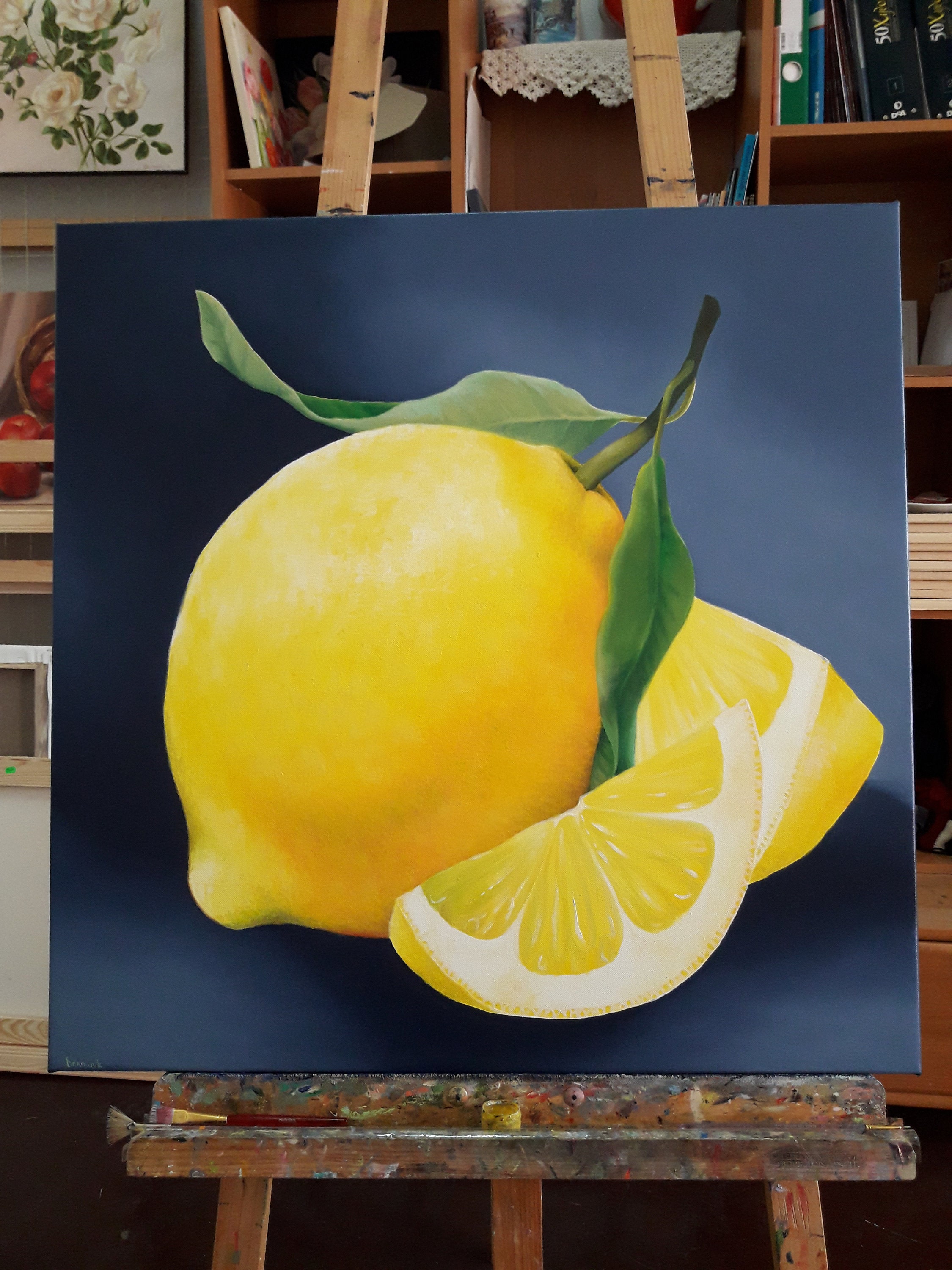 Lemon painting Large bright wall art decor Original oil Etsy