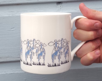 Cow Illustration Bone China Mug, Country Kitchen Decor