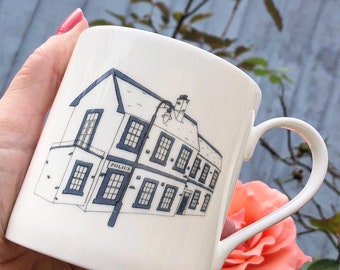 Personalized Home Portrait Mug: Bone China Coffee Cup, New Home Gift