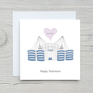 Carte de Noël Man City, stade Etihad de Manchester City, carte personnalisée, carte de fan de football, carte pour fils