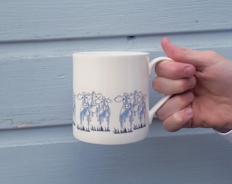 Cow Illustration Bone China Mug, Country Kitchen Decor