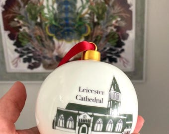 Leicester Cathedral Christmas Bauble: Large Bone China City Souvenir