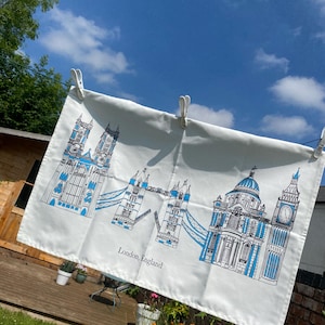 Paño de cocina con monumentos de Londres, paño de cocina con el horizonte de Londres, paño de cocina de algodón orgánico, regalo para hermana, regalo para él, paño de cocina de alta calidad,