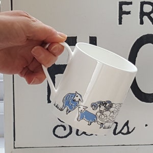 Cute sheep illustrated bone china mug, Personalized animal lovers mug, Tea lover gift, Cute animal gift for her, Coffee mug