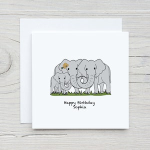 Tarjeta de elefante personalizada, Tarjeta de bienvenida al mundo, Tarjeta de elefante para bebé, Tarjeta familiar, Tarjeta para bebé