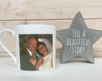 Personalized Photo Anniversary Bone China Mug, Couple Keepsake