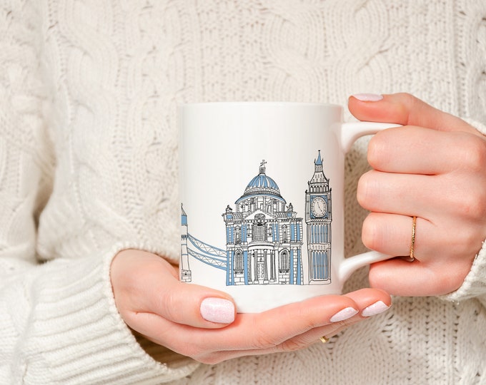 London architecture coffee mug, London landmarks gift, Coffee lover gift.