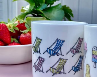 Deck Chair Bone China Mug, Coastal Seaside Decor