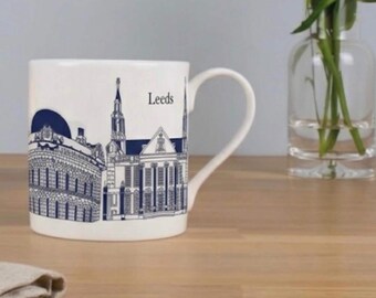 Leeds bone china English made mug, Skyline cup, Personalised gift for him