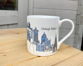 Edinburgh Bone China Coffee Mug, Architectural Drawing, Luxury Gift