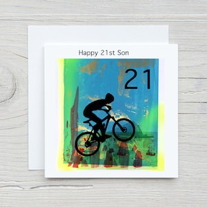 Carte personnalisée de cycliste, carte d'anniversaire pour petit ami, carte de vélo pour cycliste, carte d'art au néon, carte du 30e anniversaire, carte de vélo de montagne,