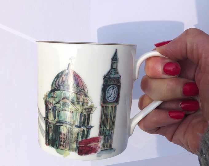 London watercolour bone china coffee mug, London souvenir mug, Gift for Dad, Christmas gift Mum,