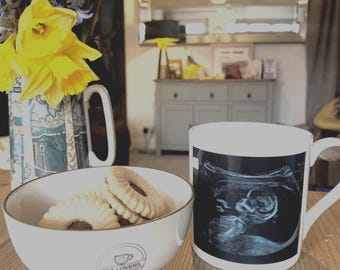 Personalized Baby Scan Mug, Bone China Keepsake Gift, New Addition Present